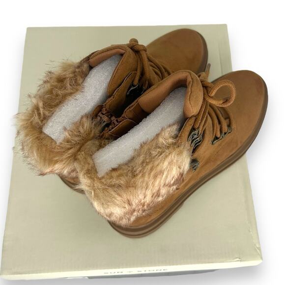 NWT Sun + Stone brown winter booties size 5.5 Sherpa suede tan brown boots NEW - Picture 4 of 15